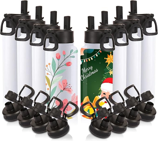 Volhoply Sublimation Insulated Water Bottles Blank Bulk 8 Pack, 32 oz Stainless Steel Sports Bottle with Straw, Double Walled Vacuum Metal Water Flask with Wide Mouth(Sublimation,8)