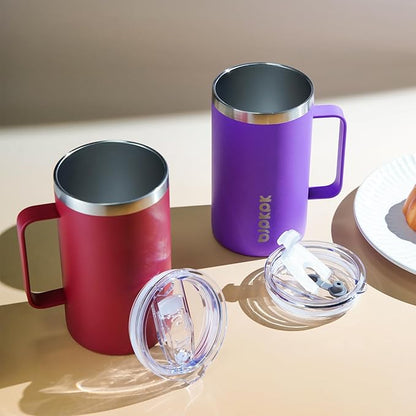 BJPKPK Insulated Coffee Mug with 2 Lids, 25oz Stainless Steel Insulated Tumbler with Handle, Double Wall Vacuum Coffee Cups, BPA Free Travel Mug for Coffee, Tea and Drinks, Purple
