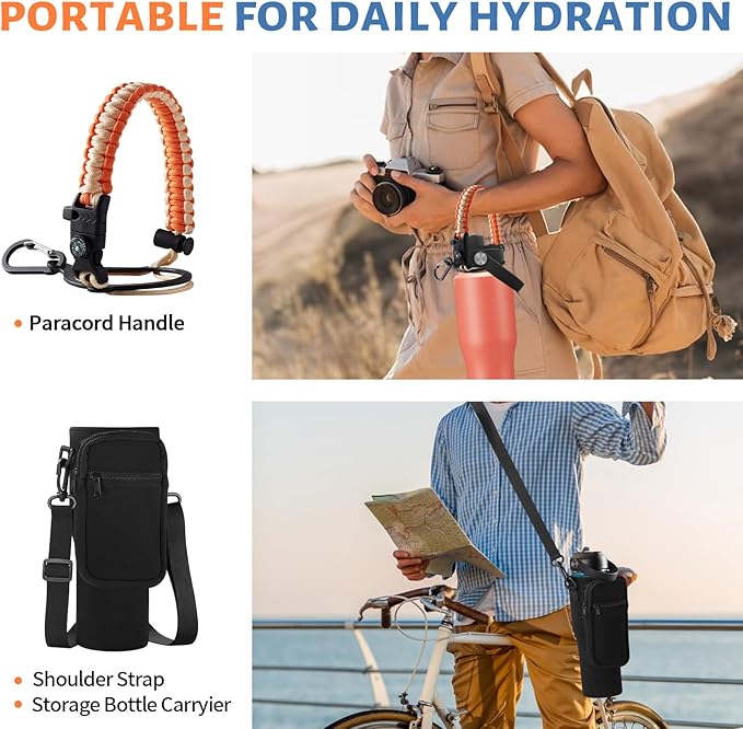 32 oz Stainless Steel Water Bottle - Keep Cold-48 Hrs, Hot-24 Hrs, Leak Proof Vacuum Insulated Water Bottle with Straw, Spout Lid, Carrier Bag, Travel Coffee Tumbler Fits in Car Cup Holder