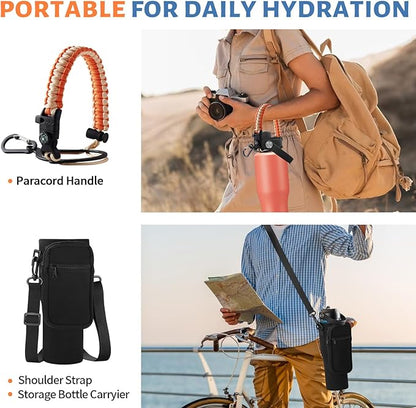 32 oz Stainless Steel Water Bottle - Keep Cold-48 Hrs, Hot-24 Hrs, Leak Proof Vacuum Insulated Water Bottle with Straw, Spout Lid, Carrier Bag, Travel Coffee Tumbler Fits in Car Cup Holder