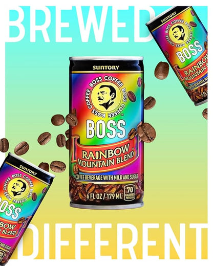 BOSS Coffee by Suntory – Rainbow Mountain Blend Japanese Flash Brew Coffee, 6oz 12 Pack, Imported from Japan, Espresso Doubleshot, Ready to Drink, Contains Milk, No Gluten