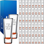 Load image into Gallery viewer, Personalized Shot Glasses Set of 50 Orange Bottom Custom 2 oz Cordial Shot Glass Initial and Name for Gifts, Weddings, Birthdays, Party, Event, Decorations