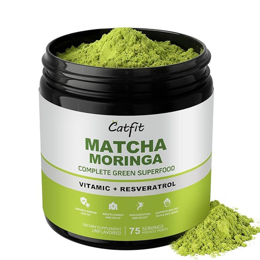 Matcha Powder – Superfood Blend with Moringa & Green Tea & Resveratrol, Energy & Focus Support, Immune & Antioxidant Defense, Vegan, Gluten-Free, 8oz
