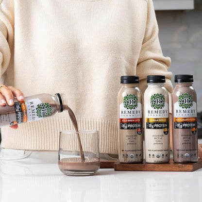 Remedy Organics Protein Power 12-Pack | Plant Based MCT Oil Protein Shakes, Ready to Drink | USDA Organic, Vegan, Gluten Free, Dairy Free, Soy Free | 4 Chocolate Fudge, 4 Cold Brew Latte, 4 Vanilla Dream
