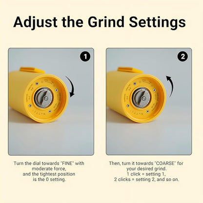 Nuttii Burr Coffee Grinder – Electric, Portable, Small, Quiet Conical Burr Coffee Bean Mill, 20 Adjustable Settings for Espresso, Pour-Over, French, Press Moka for Home Travel Use (Sunshine Yellow)