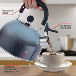 Load image into Gallery viewer, Emeril Lagasse 2.6 Quart/2.5 Liter Whistling Tea Kettle, Stainless Steel Tea Pot for Induction Stove Top, Fast to Boil Water for Home Kitchen Condo, with Ergonomic Cool Folding Grip Handle, Black Comb