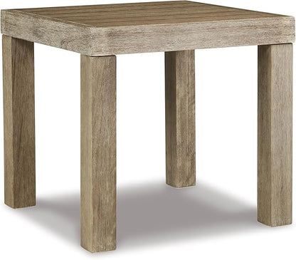 Signature Design by Ashley Silo Point Casual Outdoor Square Patio End Table with Slatted Styling, Multi-Step Finish, Eucalyptus Wood, 20.5" High, Brown