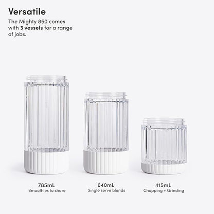 Beast Mighty 850 Plus | Premium Compact Personal Blender | Smoothies, Shakes, Dressings, Sauces | Blends Ice and Frozen Fruit | New XL Vessel | Extra Vessels, Lids and Straws | 850W (Cloud White)