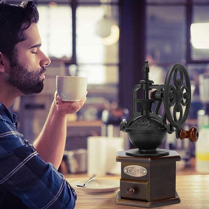 IMAVO Manual Coffee Grinder, Wooden Coffee Bean Grinder with Cast Iron Hand Crank, Antique Design, Perfect for Home, Coffee Shop, Gift
