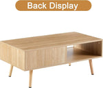 Load image into Gallery viewer, Mid Century Modern Coffee Table with Storage, 41.3 Inch Rectangle Wooden Accent Center Tables with Sliding PE Rattan Woven Door Panel and Solid Wood Legs, Suitable for Living Room, Apartment