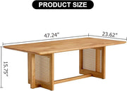 Mid Century Modern Wood Coffee Table with PE Rattan Stand, 47 Inch Rectangular Solid Wood Boho Coffe Table, Unique Center Cocktail Table for Livinig Room Apartment Office