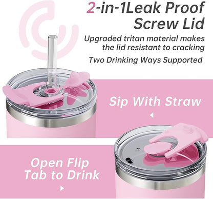COKTIK 40 oz Tumbler With Handle and Straw Lid, Vacuum Insulated Travel Coffee Mug Stainless Steel Insulated Cup for Beverages, Leak-proof, Cupholder Friendly (Sakura)