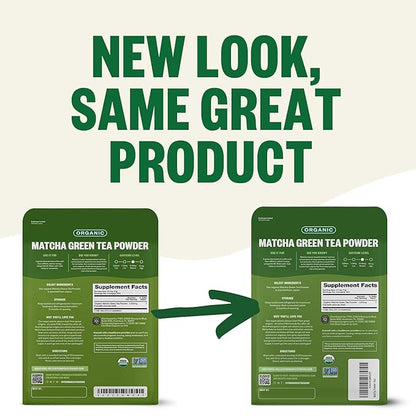 FGO Organic Matcha Green Tea Powder, Japanese Culinary Grade for Cooking, Baking, or Smoothies, 16oz Bulk Resealable Bag, Packaging May Vary (Pack of 1)