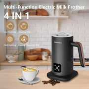 Electric Milk Frother, 4 in 1 Milk Steamer, 11.8oz/350ml Automatic Hot and Cold Foam Maker for Coffee, Latte, Cappuccino, Macchiato, Hot Chocolate, Stainless Steel Body, Matte Black