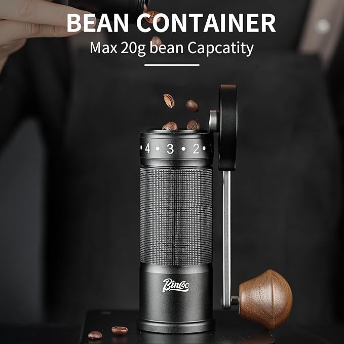 Bincoo Foldable Manual Coffee Grinder with External Adjustable Setting,Coffee Bean Grinder with Portable Storage Bag,Stainless Steel Burr Grinder Suitable for Home, Office and Travel for Use (Black)