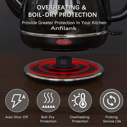 Electric Gooseneck Kettle, 1L 1500W Fast Boil, 100% Stainless Steel BPA Free Pour-Over Coffee & Tea Kettle, Water Boiler with Auto Shut & Boil-Dry Protection, Black