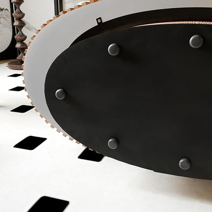 47 Inch Oval Drum Coffee Table with Storage, Handcraft Fluted Drum Coffee Table, Modern Wooden Oval Cocktail Tea Table Center Table with Sturdy Pedestal for Living Room Apartment (Walnut)