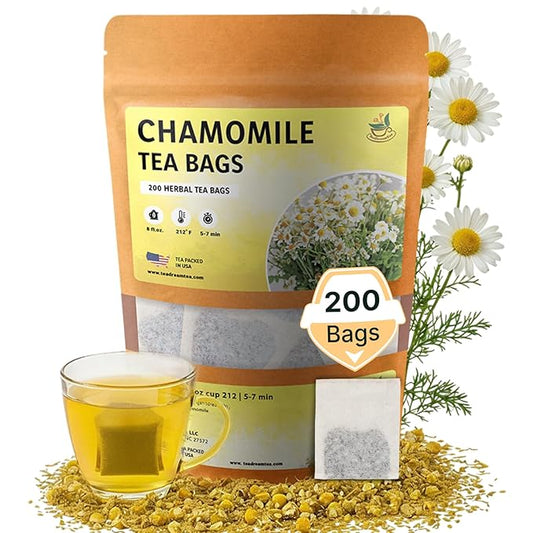 TeaDeam Tea Chamomile Tea Bags | Caffeine-Free & Sleep Time Tea | Chamomile Flowers Aroma - For Relieving Stress | Brew Hot Or Iced | 200 Tea Bags