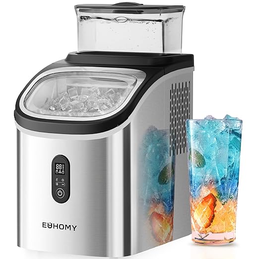 EUHOMY Ice Cube Maker Machine Countertop with External Water Tank, 34Lbs, 16Pcs Ready in 13 Mins, 2 Ways to Add Water, Auto-Cleaning, with Ice Scoop & Basket, for Home/Kitchen/Office/Bar (Silver)