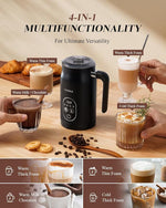 Load image into Gallery viewer, Milk Frother and Steamer 4 in 1, Milk Steamer with Auto Temperature Control, Warm &amp; Cold Foam Maker, Hot Chocolate Maker, Frother for Coffee, Latte, Cappuccino, Black