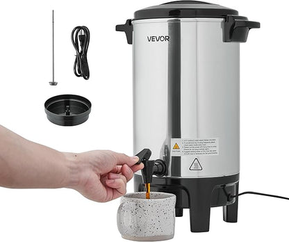 VEVOR Commercial Coffee Urn, 30 Cup 4.5 L Hot Beverage Dispenser with Dripless Faucet, Quick-Brewing Commercial Coffee Maker, Automatic Temperature Control, for Catering, Party, Church & Restaurant