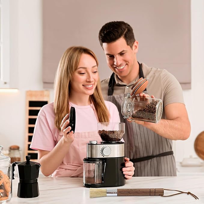 Takavu Coffee Grinder Cleaning Brush, Barista Brush with Stiff White Boar Bristle, Espresso Machine Cleaner Tool, Brista Dusting Accessories Used on Group Heads Shower Screen Portafilter Scoop Tamper