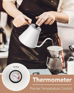 Load image into Gallery viewer, Harriet Gooseneck Kettle with Thermometer for Pour Over Coffee and Tea, 37 fl oz, Stainless Steel, Durable 3-Layer Base, Ideal Spout for Precision Pouring, Compatible with all Stove Tops, White