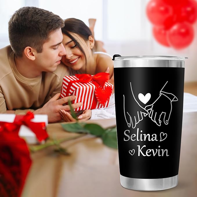 Made in USA - Personalized Tumbler with Engraved Name - Custom Coffee Mug Cup 20 Oz with Lid - Customized Valentines Day Gifts - Gifts for Boyfriend Girlfriend Husband Wife