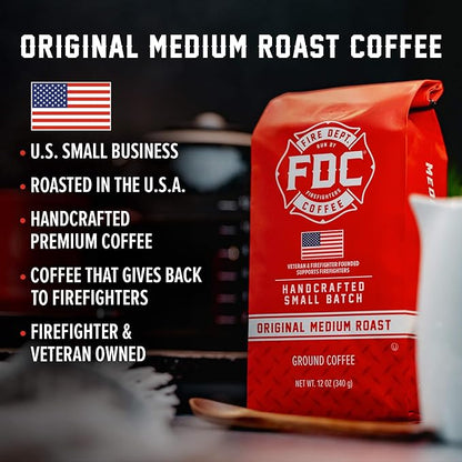 Fire Department Coffee - Gives Back to Firefighters - Original Medium Roast Coffee Beans - Balanced & Smooth - Roasted in the USA - Premium Whole Bean - Veteran Owned (12 oz, Pack of 2)