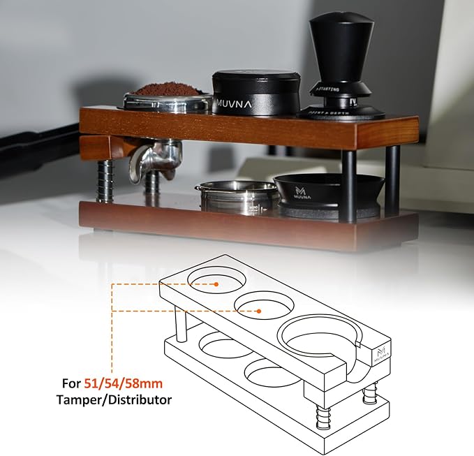 Espresso Tamping Station, Two-tier Organizer Station, Spring-loaded Portafilter Holder, Basket Filters & Funnel Stand, Fits 51/54/58MM Tamper, Distributor, Portafilter