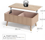 Load image into Gallery viewer, Lift Top Coffee Table, Mid Century Modern Coffee Table with Hidden Compartment, Fluted Lift Tabletop Center Table for Living Room, Home Office, Oak