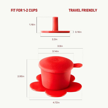 [Holiday Gift] Vietnamese Phin Filter, Plastic Reusable Pour Over Coffee Dripper, Single Cup Coffee Filter with Flower Design for Manual Brewing, Gift for Christmas Thankgiving (Red)