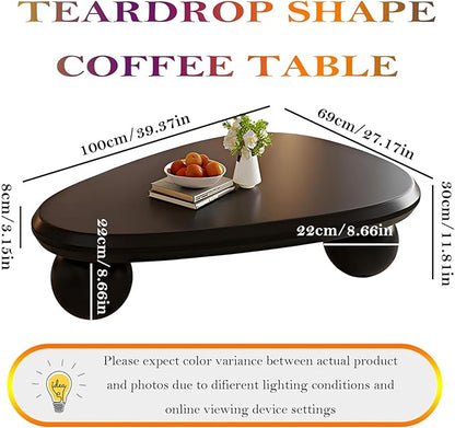 Black Oval Coffee Table - Ball Legs, Stylish Chic Wood Center Table - Smooth Round Corner Finishes Design, Easy to Clean & Assemble (G-39.37in)