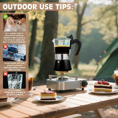 Induction Moka Pot, 6 Cups (10.6 oz) Crystal Glass-Top & Stainless Steel Moka Pot, Classic Stovetop Espresso Maker, Black