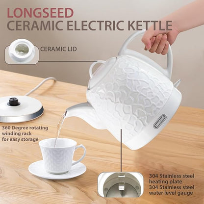 Ceramic Electric Kettle 1.0L(34oz), 1000W Fast Boiling, Automatic Shut-Off &, BPA-Free, Cordless Water Boiler, Boil Dry Protection, Pot with LED Indicator for Home Office Kitchen