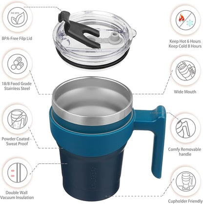 BJPKPK Tumbler With Handle And Straw 10 oz Stainless Steel Insulated Tumbler Cups With Lid For Water Or Ice Coffee,Indigo Black