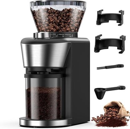 COWSAR Conical Burr Coffee Grinder, Burr Grinder with 35-Position for 2-12 Cup, Anti-Static, Double Portafilter Holders, One-Touch Switch, Easy to Clean, Ideal for Espresso/Drip/French Press