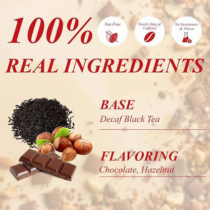 WT WEETEE Chocolate Hazelnut Decaf Black Tea Bags 50 Count, No Sugar, Nut-Free, Flavored CO₂ Decaffeinated Black Tea, Rich & Smooth Gourmet Dessert Tea
