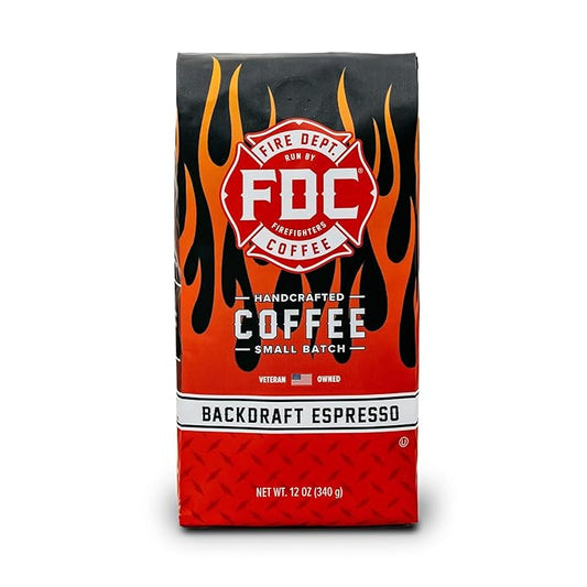 Fire Department Coffee - Gives Back to Firefighters - Backdraft Espresso Coffee Beans - Smooth & Rich - Roasted in the USA - Premium Espresso Beans - Veteran Owned - 12 oz