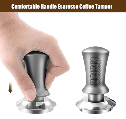 K COOL Coffee Tamper, Espresso Tamper, Premium Barista Tamper with Calibrated Spring, 100% Flat Stainless Steel Base Tamper for Espresso Coffee Machine (51mm, Silver)
