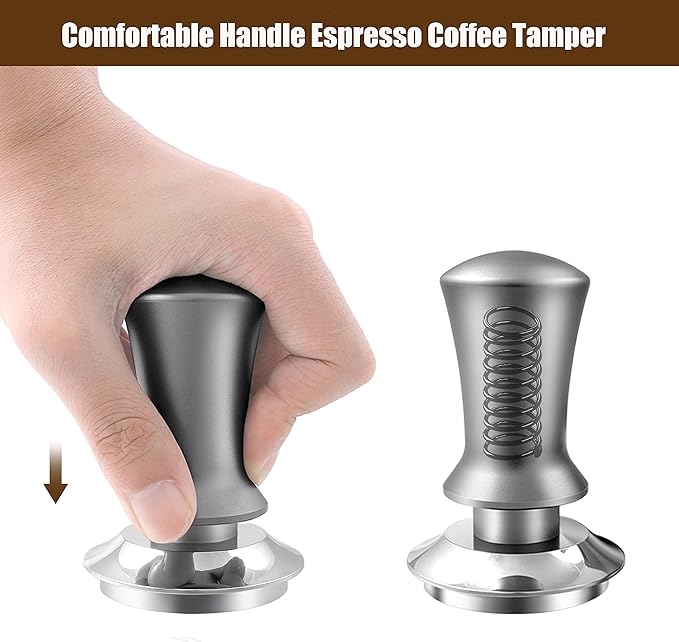 K COOL Espresso Hand Tamper, Premium Barista Coffee Tamper with Calibrated Spring, Stainless Steel Base Tamper Compatible with Espresso Machine Rancilio, Gaggia Bottomless Portafilter (58mm, Black)