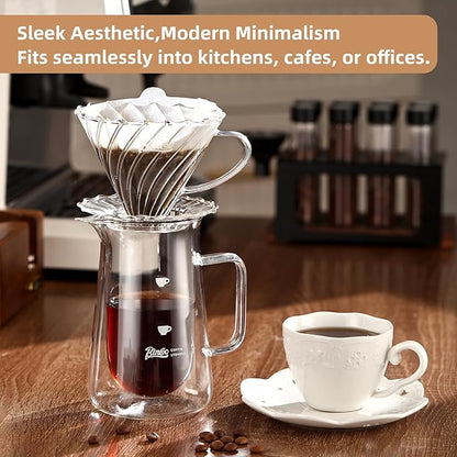 Double Wall Pour Over Coffee Maker Set - 400ml Insulated Glass Carafe with Handle, Dripper & 50 Filters, Coffee Server for Pour Over, Borosilicate Glass for Coffee, Tea, Cocktails & All Beverages