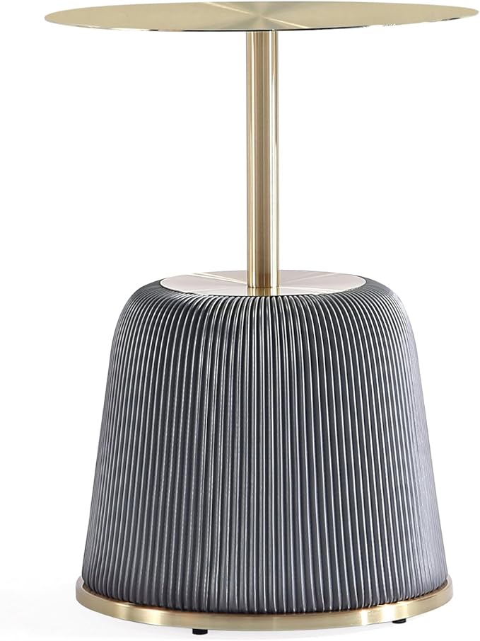 Manhattan Comfort Modern Anderson Coffee Table, 1.0 & 2.0 End Table, Upholstered in Grey Leatherette with Ceramic Faux Tabletop and Gold Metal Tabletop- Set of 3