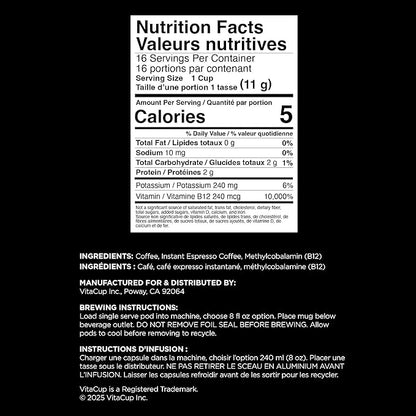 VitaCup Extra Shot Strong Coffee Pods, Bold & Intense Dark Roast w/Espresso Shot, High Caffeine, Vitamin B12, Antioxidants, Recyclable Single Serve Pod Compatible w/Keurig K-Cup Brewers, 16ct