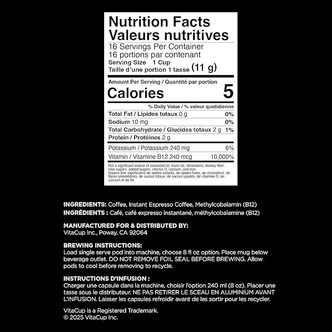VitaCup Extra Shot Strong Coffee Pods, Bold & Intense Dark Roast w/Espresso Shot, High Caffeine, Vitamin B12, Antioxidants, Recyclable Single Serve Pod Compatible w/Keurig K-Cup Brewers, 16ct