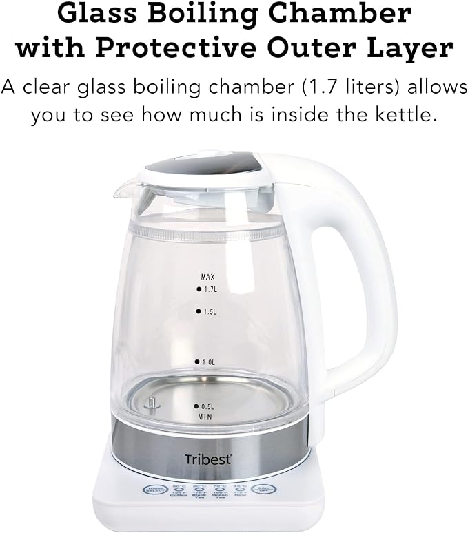 Tribest GKD-450 Hot Water Kettle, Electric Water Boiler & Water Warmer with Glass Tea Kettle, 110V, White