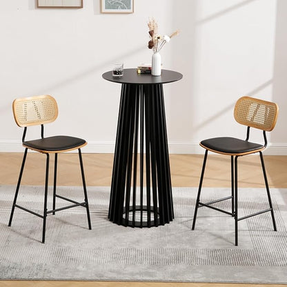 DUOMAY Black Round Bar Table, 43.5" High Wood Bar Table with Stylish Geometric Base, Modern Style Cocktail Tables for Parties, Kitchen, Dining Room, Coffee Shop