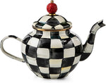 Load image into Gallery viewer, MACKENZIE-CHILDS Enamel Teapot, Cute Small Teapot with Lid, 4-Cup Capacity, Black-and-White Courtly Check