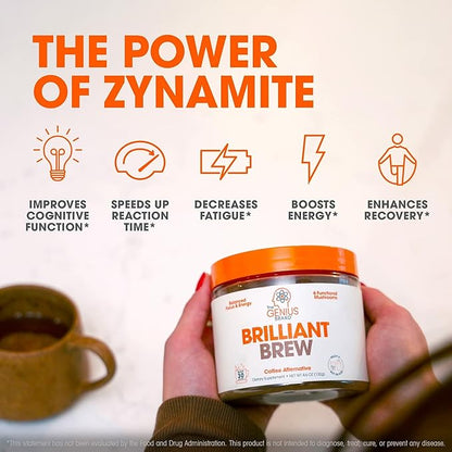 The Genius Brand Genius Brilliant Brew - Natural Coffee Substitute for Clear Thinking, Energy & Immune Support - No Crash or Jitters - Powered by Nootropics - Non-GMO - 30 Servings - Sweet Cocoa