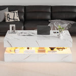 Load image into Gallery viewer, LED Coffee Table, 47.2" Coffee Tables with Storage Drawers, Smart Living Room Table with Wireless Charging &amp; Bluetooth Speaker,Modern Center Tables for Living Room, White Marble
